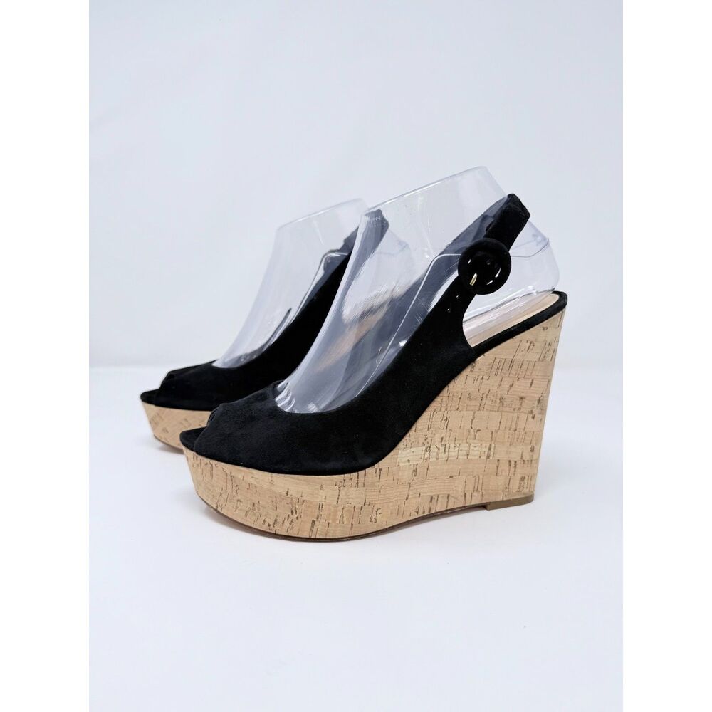 NWOB Veronica Beard Dali Black Suede Peep Toe Cork Wedge Platform Sandals Size 7 - Picture 6 of 14